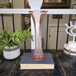 Vintage Pink Depression Glass Ruffled Rim Trumpet Vase 12" Tall Centerpiece